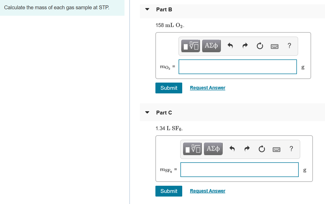 Calculate the mass of each gas sample at STP.... Clutch Prep